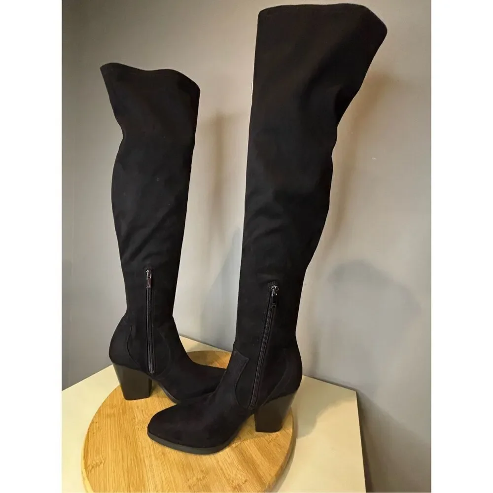 Marc Fisher Women's Suede Knee High Side Zip Heeled‎ Boots Black Size 6M
